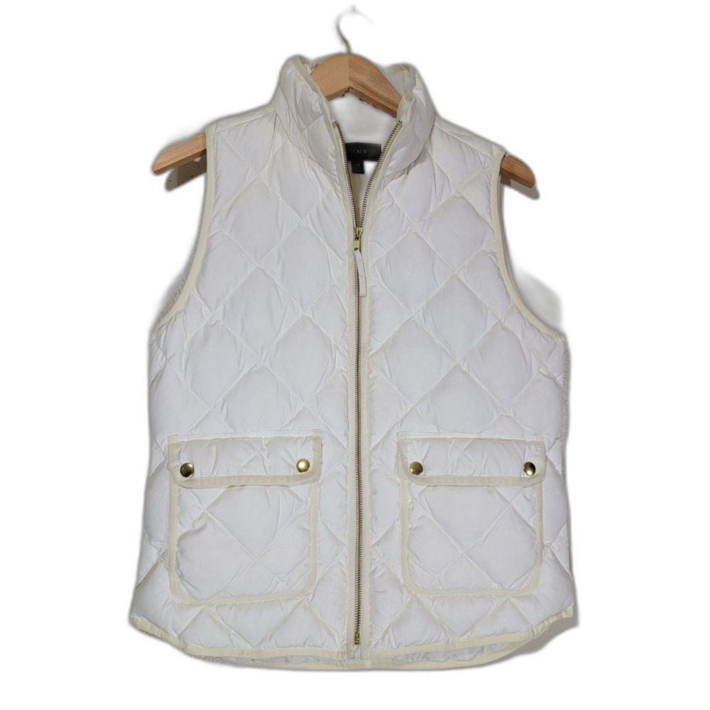 Women's White J Crew Quilted Down Vest - Medium